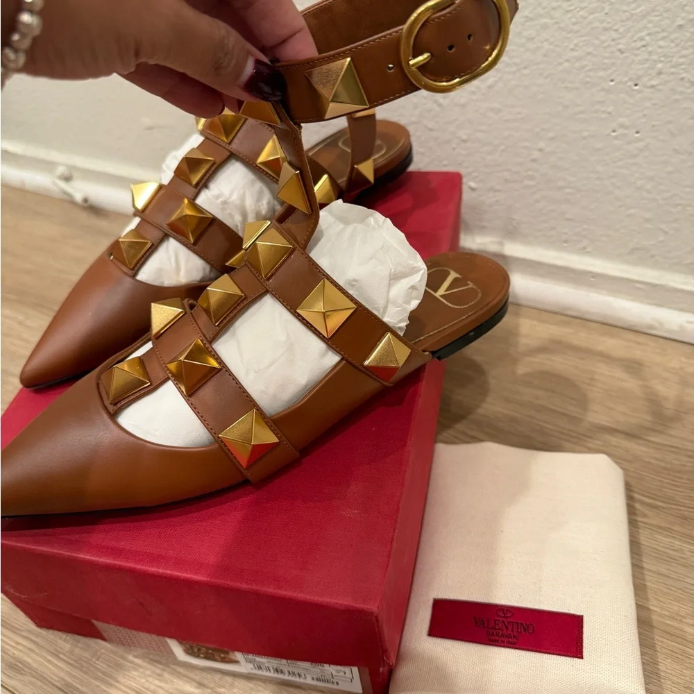 Valentino brown tan large rockstud flat sandal 39 - Picture 2 of 9